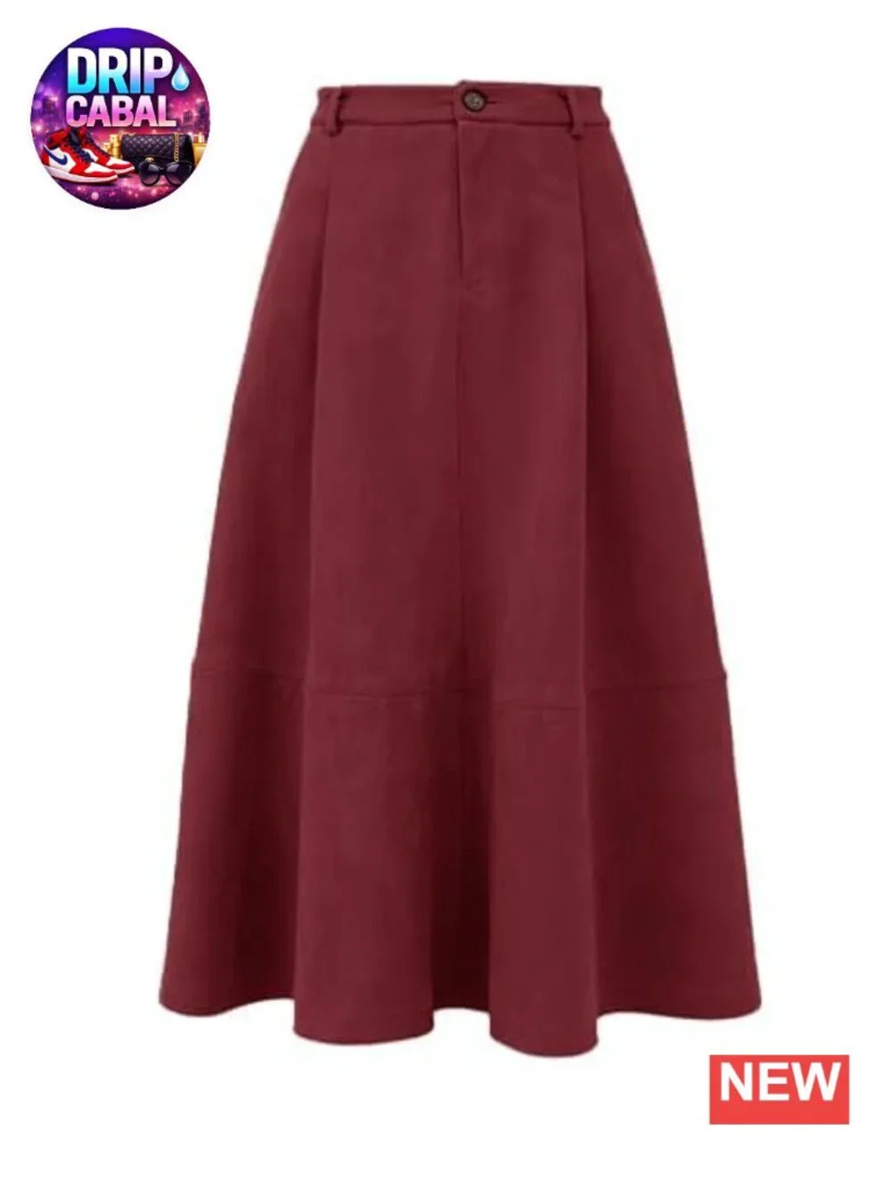 High Waist Pleated Midi Skirt with Pockets Faux Suede A-Line
